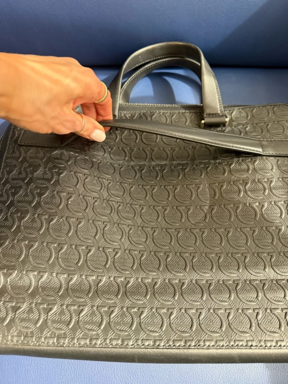 Salvatore Ferragamo Black Embossed Gancini Leather Briefcase